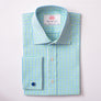 DOUBLE GINGHAM BLUE & GREEN SLIM SHIRT - THIN RED LINE
