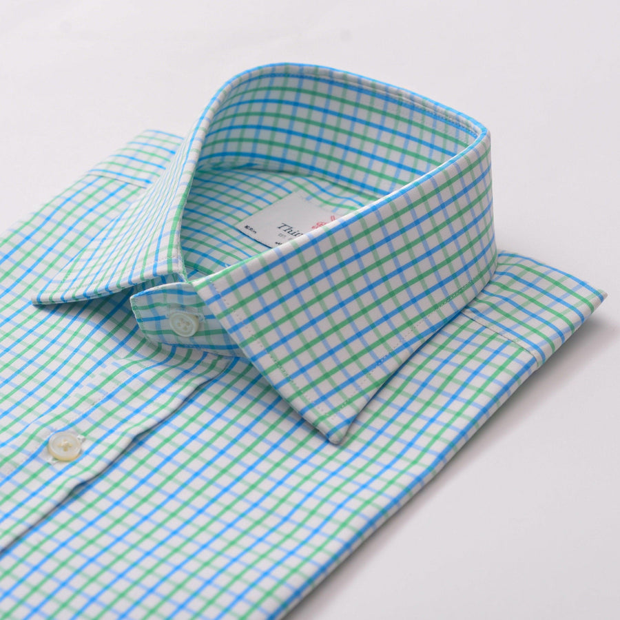 DOUBLE GINGHAM BLUE & GREEN CLASSIC SHIRT - THIN RED LINE 