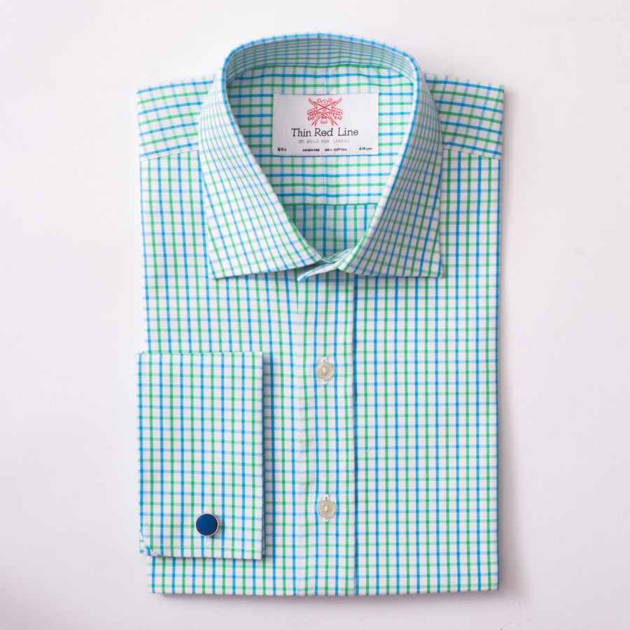 DOUBLE GINGHAM BLUE & GREEN CLASSIC SHIRT - THIN RED LINE 