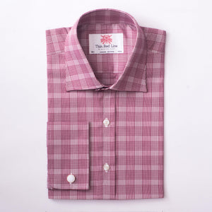PRINCE OF WALES CHECK BURGUNDY CLASSIC SHIRT - THIN RED LINE 