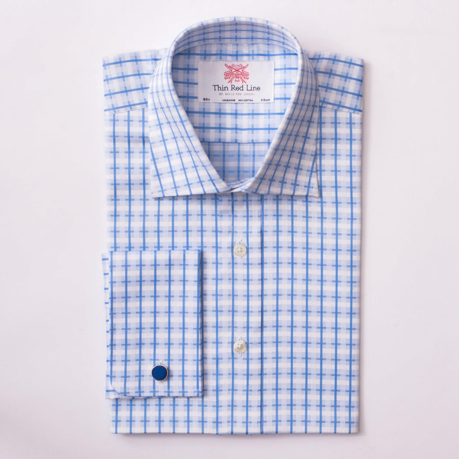 COTSWOLD CHECK SKY & WHITE CLASSIC SHIRT - THIN RED LINE 