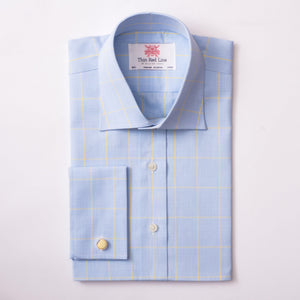 PRINCE OF WALES CHECK SKY YELLOW CLASSIC SHIRT - THIN RED LINE 