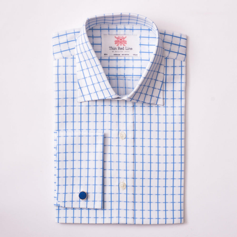 COTSWOLD CHECK WHITE & SKY CLASSIC SHIRT - THIN RED LINE 
