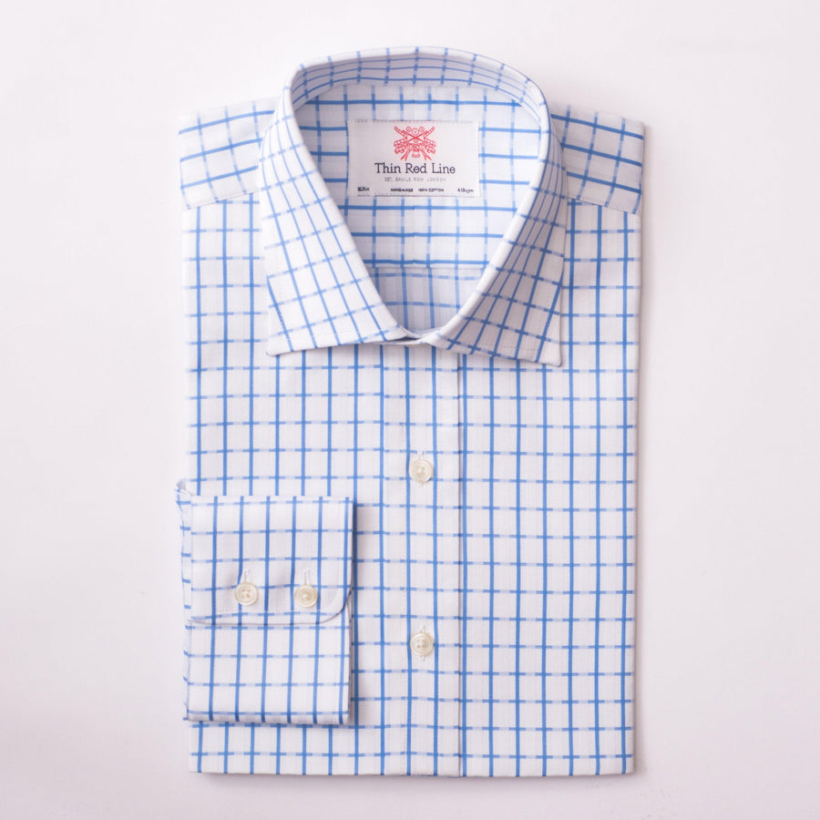 COTSWOLD CHECK WHITE & SKY CLASSIC SHIRT - THIN RED LINE 