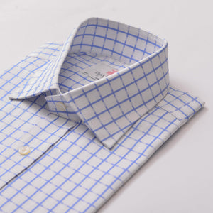 COTSWOLD CHECK WHITE & SKY SLIM SHIRT - THIN RED LINE 