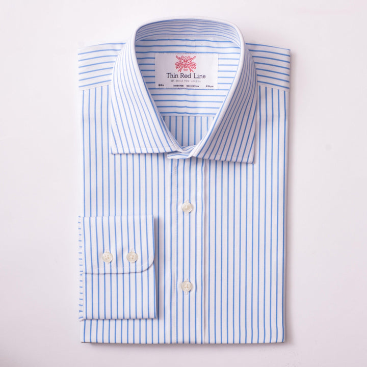 BRITTANY STRIPE WHITE & BLUE CLASSIC SHIRT - THIN RED LINE 