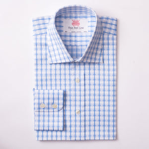 COTSWOLD CHECK SKY & WHITE SLIM SHIRT - THIN RED LINE 