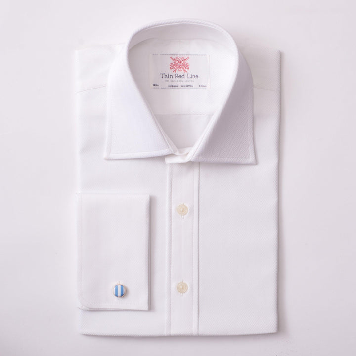 HERRINGBONE WHITE SLIM SHIRT - THIN RED LINE 