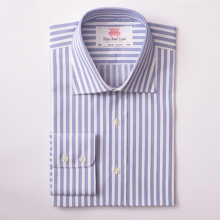 KENT STRIPE WHITE & NAVY CLASSIC SHIRT - THIN RED LINE 