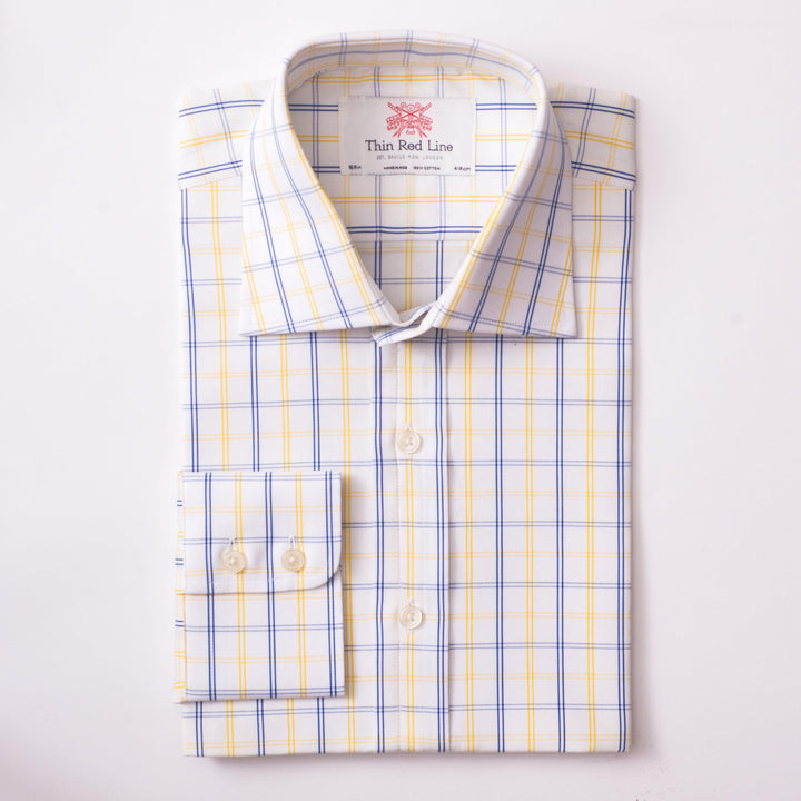 LANGAR CHECK BLUE & YELLOW CLASSIC SHIRT - THIN RED LINE 