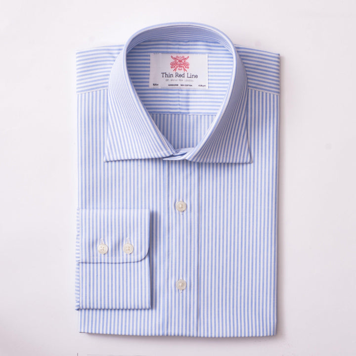 PENCIL STRIPE WHITE & SKY CLASSIC SHIRT - THIN RED LINE 