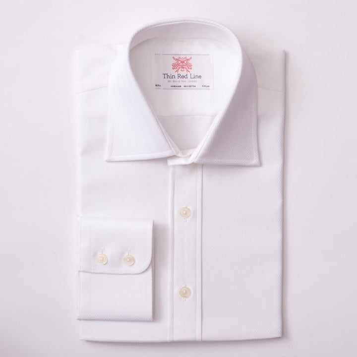 HERRINGBONE WHITE CLASSIC SHIRT - THIN RED LINE 